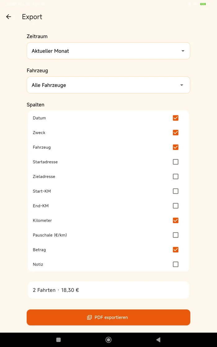MileBack PDF-Export